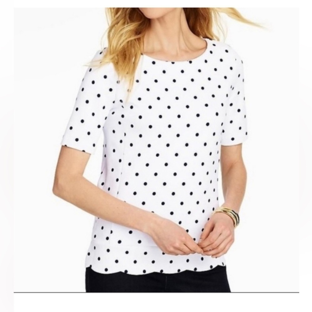 Talbots Scalloped Polka Dot Women's Ponte Knit Top size Large Petite